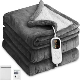 Електрична ковдра з автовимкненням 130x180 см, 8 режимів нагріву, таймер 12 годин, пральна машина, флісова ковдра для ліжка, дивана, офісу (темно-сірий)