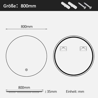 Дзеркало для ванної кімнати Boromal круглої форми 60 см з годинником та підсвічуванням, 3 кольори світла, регулювання яскравості 3000-6500K, 1810LM, LED, сенсорне керування, стилізація Jd