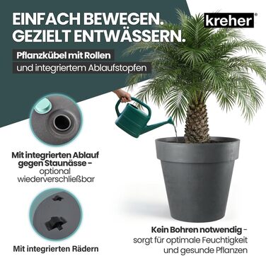 Крехер горщик для рослин XXL, круглий, діаметром 79 см / 58 см, з роликами. Чудовий елемент декору для саду, тераси, ресторану та комерційних приміщень! (XL-діаметр 58 см)