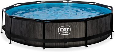 Дерев'яний басейн EXIT Toys - 220x150x65см - Прямокутний, компактний каркасний басейн з картриджним фільтруючим насосом - Легкодоступний - Підходить для малюків - Міцна рама - Унікальний дизайн - (ø 360 x 76 см, чорний)