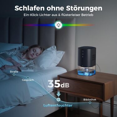 Електричний осушувач повітря AROEVE 990мл з підсвіткою 7 кольорів, автоматичне вимкнення, захист від пролиття, для дому, шафи, ванної кімнати та кухні