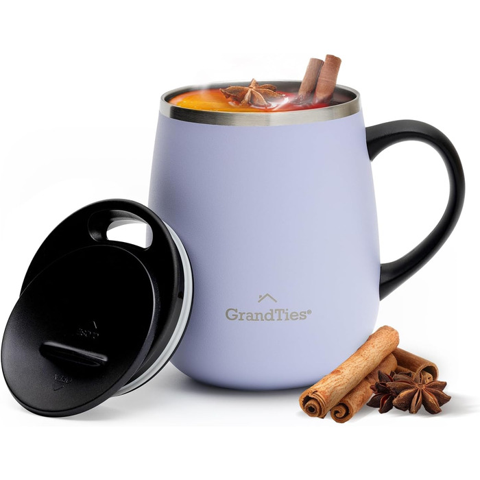 Термокружка Grandties з кришкою-ковпачком та ручкою, 480 мл | З подвійних стінок з нержавіючої сталі, для гарячих та холодних напоїв
