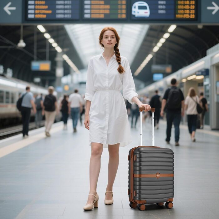 Валіза KONO, середнього розміру, 66 см, ABS+PC, з коліщатами та кодовим замком (темно-зелений/коричневий)