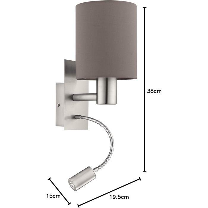 Настінний світильник EGLO Pasteri на 2 полум'я, світлодіодне світло для читання, срібло/антрацит, E27, матовий нікель