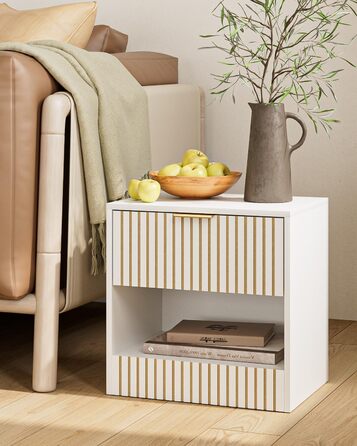Нічний столик з ящиком, дерев'яний, білий. Сучасний приліжний столик для спальні, вітальні, офісу. 39x39x28 см