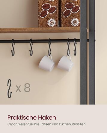 Поличка кухонна VASAGLE з розетками, шафка, стільниця 90 см, напольна полиця з 8 гачками, 40 x 60 x 170 см, вінтажний коричневий + чорний, KKS058K02