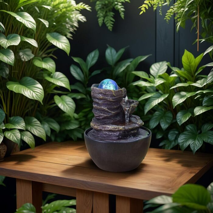 Фонтан для дому Zen'Light Zimmerbrunnen: розслаблення та медитація з LED-підсвіткою. Ідеально для вітальні, спальні, офісу. Компактний фонтан з закритим циклом, висота 18 см (Guru).