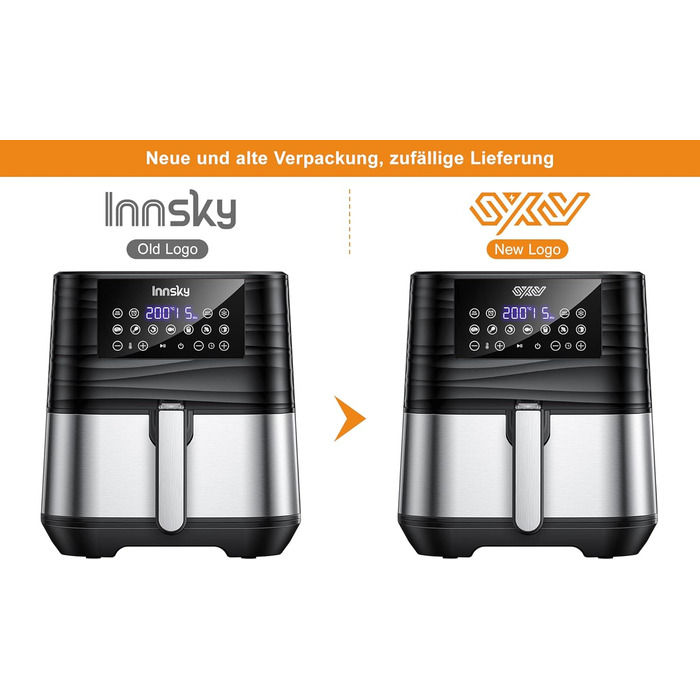 Фритюрниця Innsky 5.5 л XXL, 1700 Вт, LED-сенсорна, 7 програм, без олії, книга рецептів, срібло