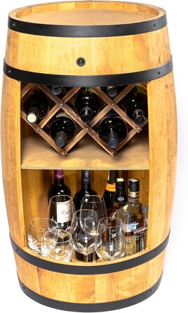 Дерев'яний бочонок-бар Fass від Creative Cooper: полиця для вина з LED підсвічуванням, 80x50 см, рустикальний дизайн, для дому