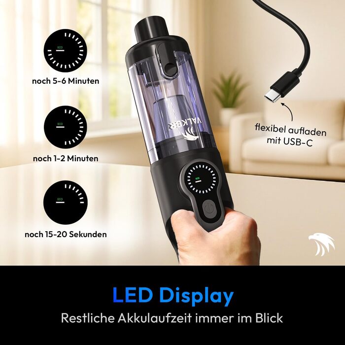 Акумуляторний ручний пилосмок Mastergrip 2-в-1 з функцією обдува, потужність 80000 RPM, мийний HEPA-фільтр, бездротовий пилосос для авто та дому, колір антрацит