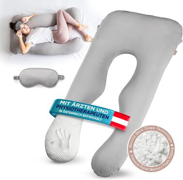 Подушка для сну на боці Mimi Kalu® Original з Memory Foam, 130 x 70 см, платиново-сіра | Подушка для вагітних, подушка для годування, м'яка подушка | З чохлом з 100% Soft-Cotton та маскою для сну