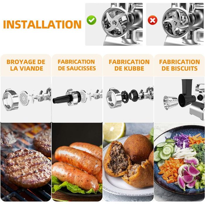 Електрична м'ясоподрібнювач Fleischwolf, мультифункціональна модель з трьома насадками для нарізки, з насадкою для ковбас та для випікання, 3 сталеві диски, чорний