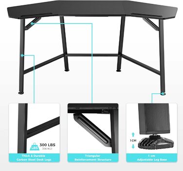 Ігровий стіл EUREKA ERGONOMIC 160x74 см - великий стіл у формі крила для ігор, ПК, дому, офісу, стрімінгу. 2 слоти для iPad. Чорний.