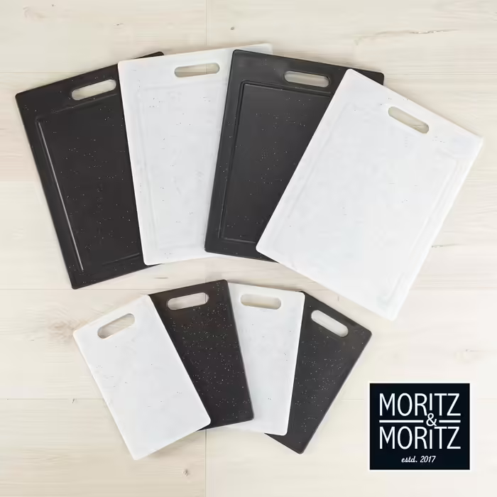 Набір обробних дощок Moritz & Moritz 2 шт. 36x27,5 см, пластик, без BPA, гранітний дизайн, з антиковзними ніжками та отвором для захвату, з канавкою для соку, чорні, великі для кухні