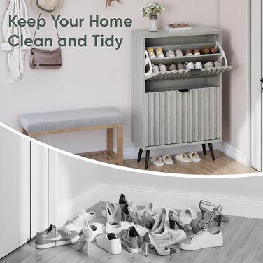 Шафа для взуття Smuxee з 2 відкидними полицями, 60 см, сіра. Вільна стоянка, органайзер для взуття для прихожої, вітальні або гардеробу.