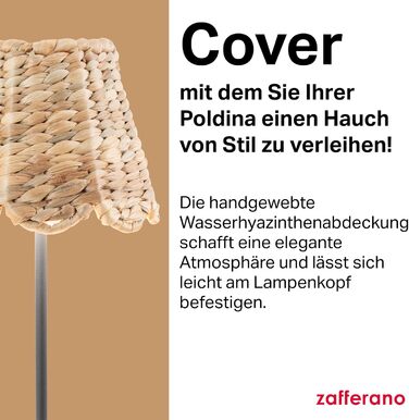 Zafferano Poldina XXL: Бездротова LED-лампа на акумуляторі з торшером, регульована висота 69-150 см, диммер, 2700-3000K, для вітальні та зовні, з зарядним пристроєм (Poldina Cover, ротанг)