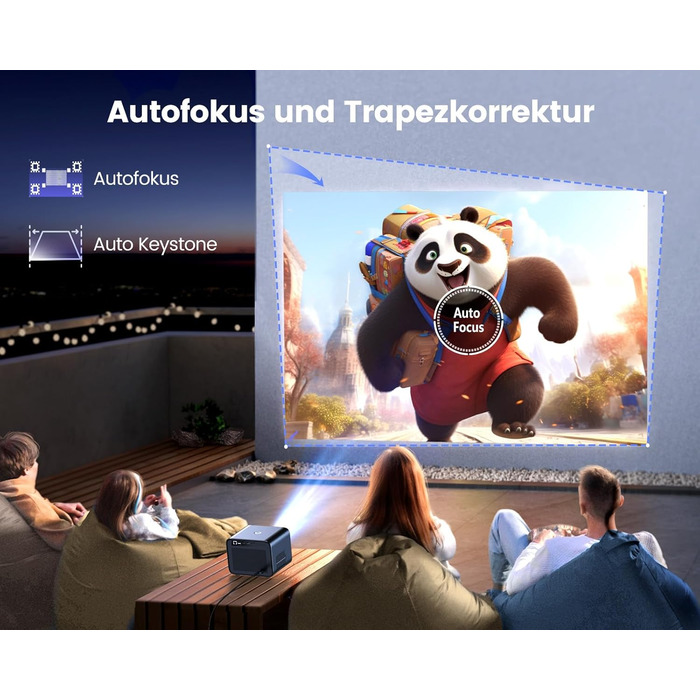 Beamer 4K з автофокусом та корекцією трапеції: проєктор для домашнього кінотеатру та перегляду з телефону (1080p, WiFi6, Bluetooth, Dolby Audio)