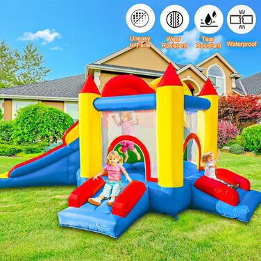 Надувний замок для дітей з насосом, міцний матеріал, для 3-4 дітей, ігровий намет для дому (315x245x194 см)