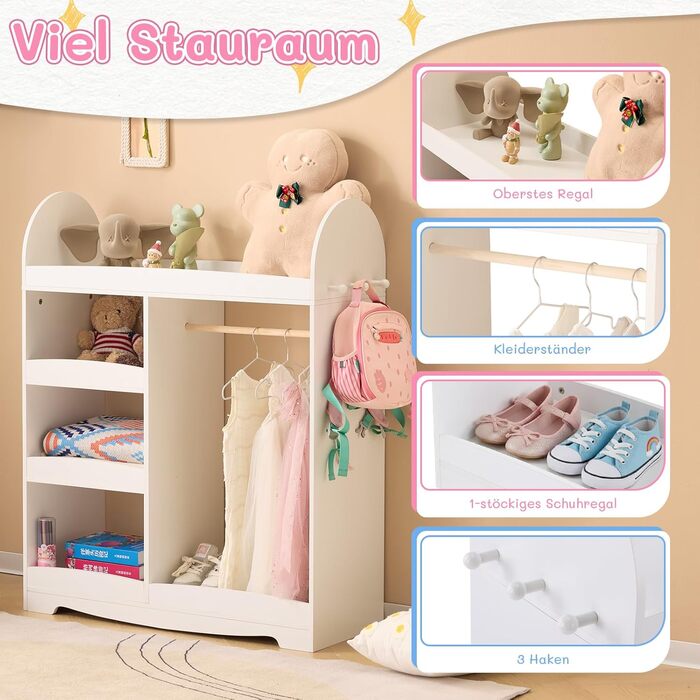 Дитяча шафа LALAHO для дитячої кімнати з 5 відкритими полицями та 3 гачками (біла)