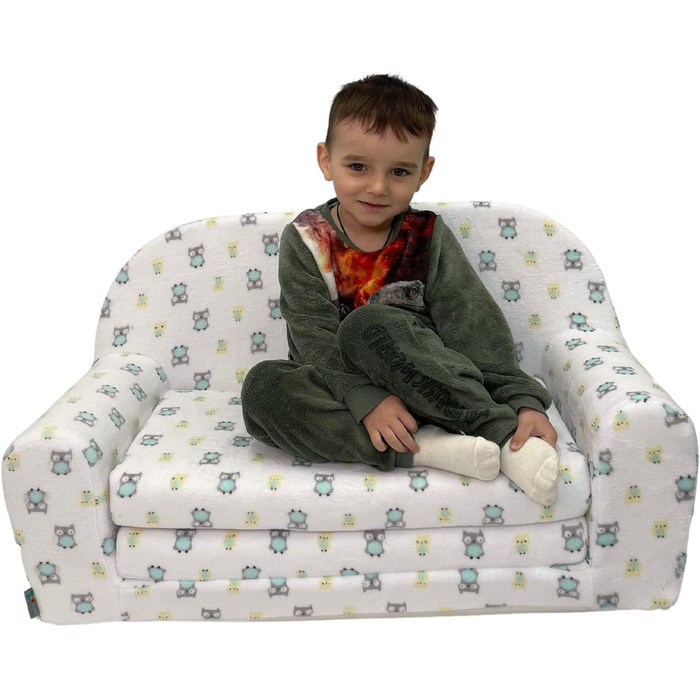 Дитячий розкладний диван FORTISLINE Mini 2в1, 40x78x45 см, для дітей, зі знімним чохлом, поролоновий, мотив Кошеня, плюш зірки