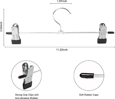 Вішалка для штанів WEIDMAX, міцна хромована вішалка для штанів з регульованими затискачами, металева вішалка для штанів, компактна вішалка для штанів, шкарпетки, спідниці, 29 см (11 футів), 10 шт. (20 шт.)
