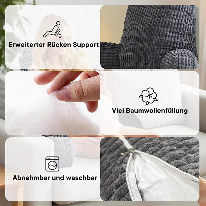 Подушка для читання в ліжко та на диван з підголовником, подушка-крісло для дорослих, м'яке крісло для відпочинку, перегляду телевізора та читання