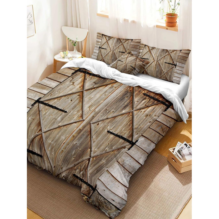 Сірий комплект постільної білизни 180x200 см, Геометричний дизайн, двостороння постільна білизна з мікрофібри, для алергіків, 3 частини (простирадло, ковдра, 2 наволочки 80x80 см)