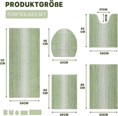 Набір килимків для ванної Chakme Chenille, нековзний, можна мити, 3 шт. и, упаковка з 5 шт. , зелений