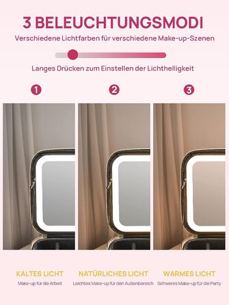 Косметичка OMIRO з великим дзеркальним підсвічуванням Косметичка для макіяжу Косметичка для подорожей з дзеркальною туалетною сумкою Органайзер з косметичним дзеркалом для руху (рожевий, низький) (L-Pink, з підсвічуванням-v1)