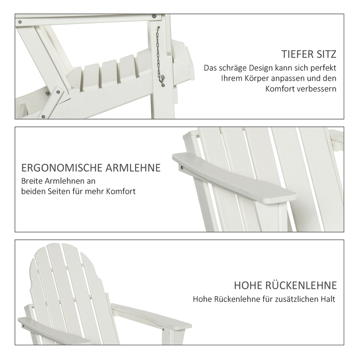 Садове крісло Outsunny Adirondack складне 75x87x93см, біле садове крісло для балкона та садових меблів