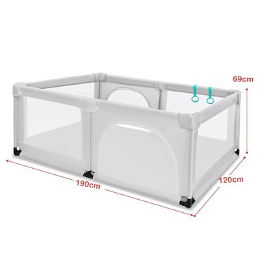 Дитячий манеж COSTWAY 120 x 190 см з 50 ігровими м'ячами, манеж з дихаючою сіткою та блискавкою, манеж 2 двері, намет-манеж для немовлят і малюків (сірий)