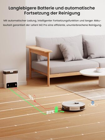 Робот-пилосос LEFANT M2 Plus з картографією, лазерною навігацією, 6000Pa, персоналізованим прибиранням, WiFi/App/Alexa, чорний