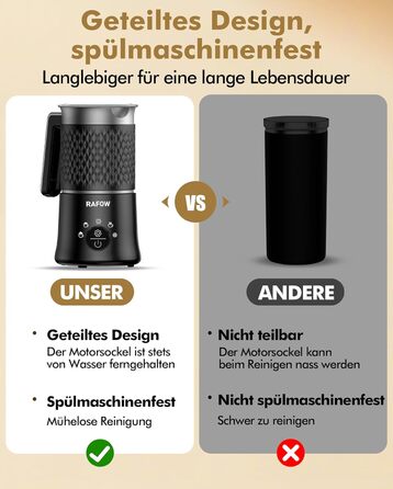 Електричний спінювач молока 5-в-1: автоматичний спінювач молока 350 мл, миється в посудомийній машині, для гарячого та холодного молока, капучино, лате, гарячого шоколаду