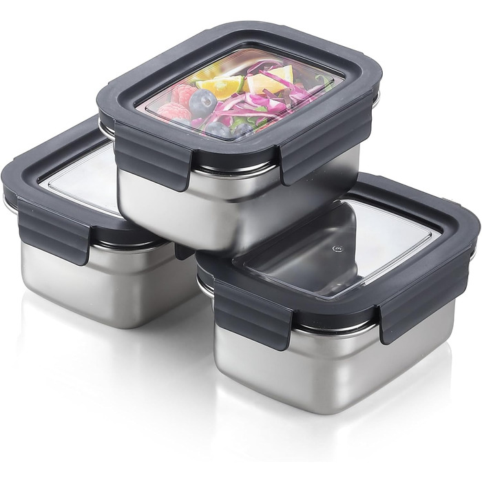 Набір контейнерів для їжі Misichao з нержавіючої сталі (3 шт x 600 мл) - герметичні, для кухні та обіду