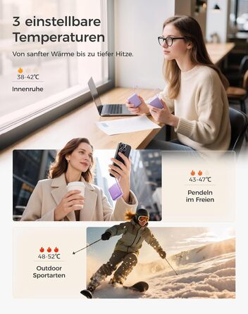 Електричні грілки для рук OCOOPA 2 шт., 3 режими нагріву, швидкий нагрів, 4000mAh, USB, для жінок, Outdoor, фіолетові