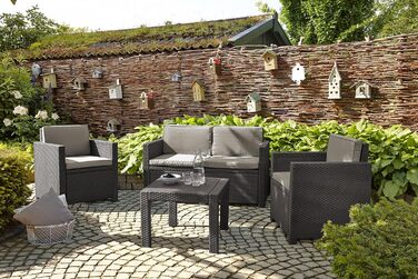 Садовий диван Allibert Victoria 2-місний ротанг коричнево-бежевий з подушками, вуличний, вологостійкий 129x63x77 см