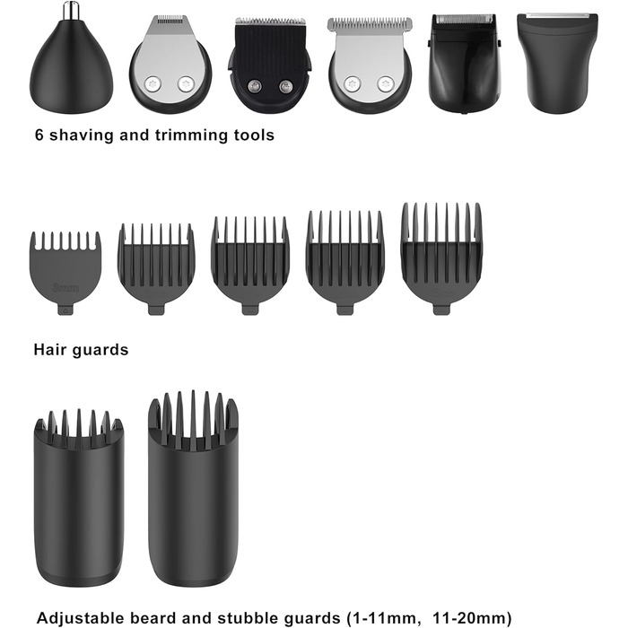 Набір тримерів для бороди та волосся Hatteker 6-в-1, водонепроникний, акумуляторний, для чоловічого догляду