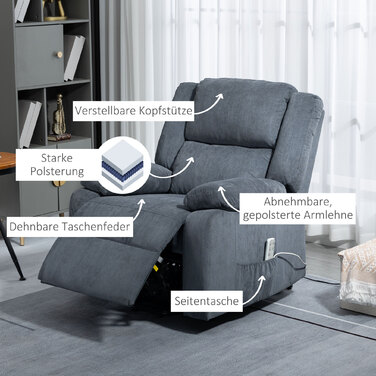 Реклайнер для телевізора HOMCOM Recliner з електричним регулюванням з функцією відкидання та дистанційним керуванням, оксамитовий вигляд сірого кольору, 92x93x105см