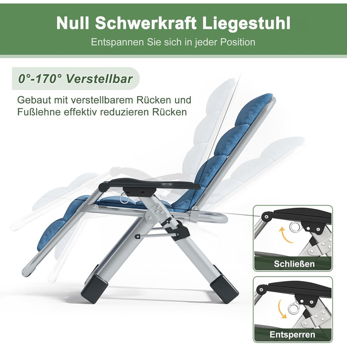 Скромний лежак 200 кг з підголівником, регульований, для дому, балкону, пляжу, басейну (льонові блакитний)