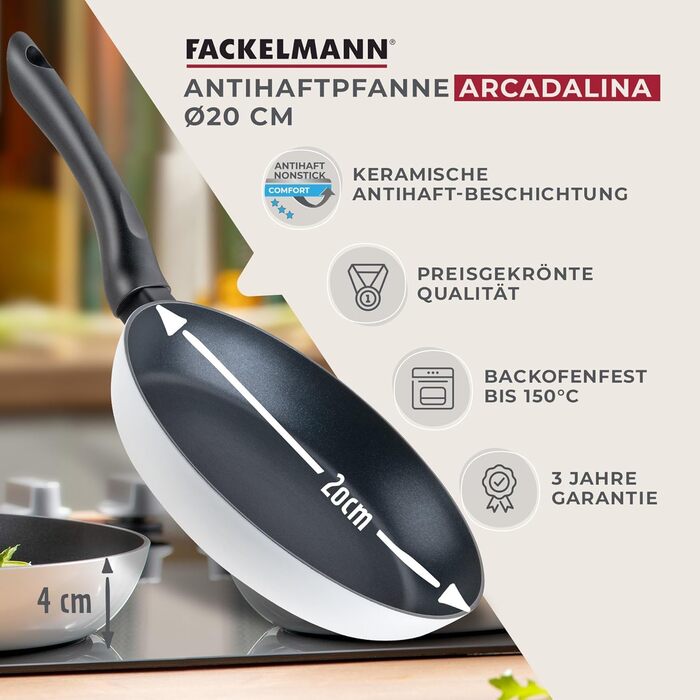 Набір сковорідок Fackelmann Arcadalina, 2 шт., діаметр 24 та 28 см, з переробленого алюмінію з керамічним покриттям, ергономічні ручки, підходить для індукційних плит, термостійкість +150 °C