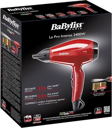 Фен BaByliss 6713DE, керамічне покриття, (Pro Intense 2400 Вт, червоний)