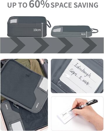 Набір компресійних органайзерів для подорожей ECOHUB, 4 шт., сірі пакувальні куби з маркуванням та сіткою для валізи та рюкзака