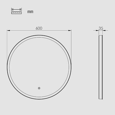 Дзеркало для ванної кімнати Loevschall Atlas з підсвічуванням, кругле, 60 см, без рами, сенсорне керування, LED-підсвічування, регульована яскравість, 60x60 см