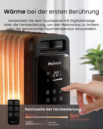 Електричний масляний радіатор Pro Breeze OmniWarm 2500W з 11 секціями, чорний - енергозберігаюча теплова панель з термостатом, таймером та захистом від перегріву