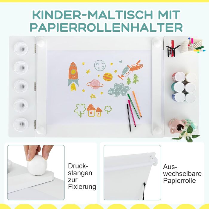 Дитячий стіл DREAMADE 3 в 1 з 2 стільцями, з відкидною кришкою та 2 тканинними ящиками, дитяча меблі для малювання та ігор, з місцем для зберігання (7 відділень), колір білий