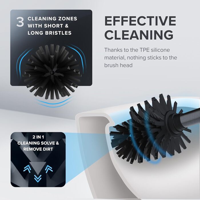 Торцева щітка для унітазу ROMO | Силіконова щітка для унітазу | З вентиляцією | Свободно стояча | Замінний WC-головка з нержавіючої сталі | Знімна підставка для крапель | Торцева щітка без кріплення до стіни (Без бачка, Gunmetal)