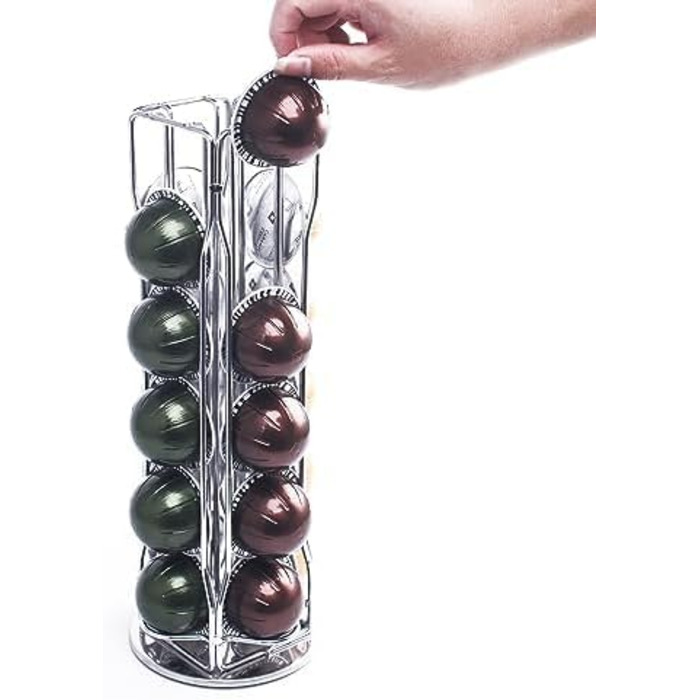 Тримач для капсул Nespresso Vertuo Sevenline – 20 капсул, обертається на 360°, срібний