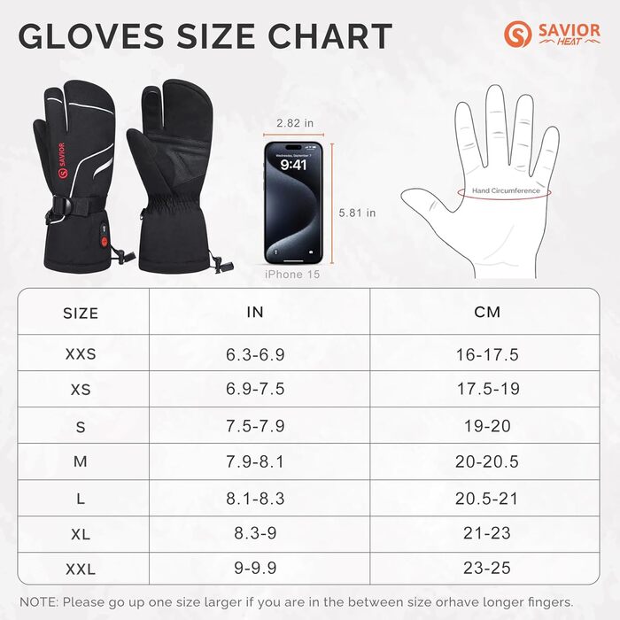 Електричні гріючі рукавиці-п'ятипалі SAVIOR HEAT для чоловіків та жінок, для катання на лижах, сноуборді, мотоциклі, прогулянках, бігу та інших зимових видів активності, чорний колір