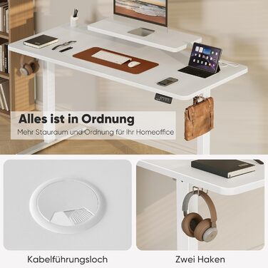 Регульований стіл Sweetcrispy з підставкою для монітора, електричний, ергономічний, стоячи/сидячи, комп'ютерний, vintage, білий, 120 x 60 см