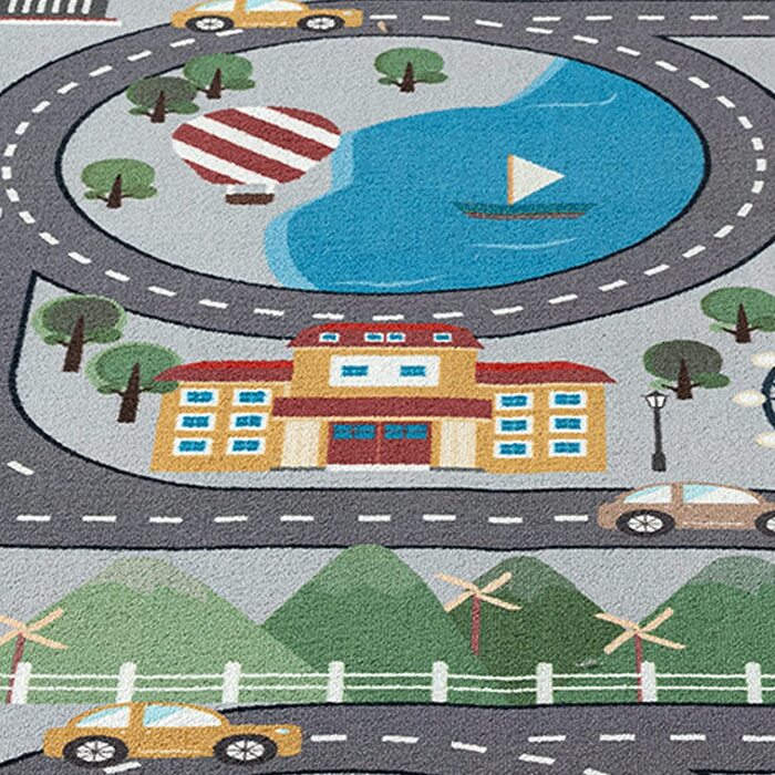 Килим-мрія дітей, килимок для ігор з міським пейзажем на сірому тлі розміром (200 см кв.)